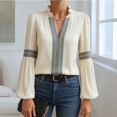 Ania™ – Elegant V-udskåret Blondebluse