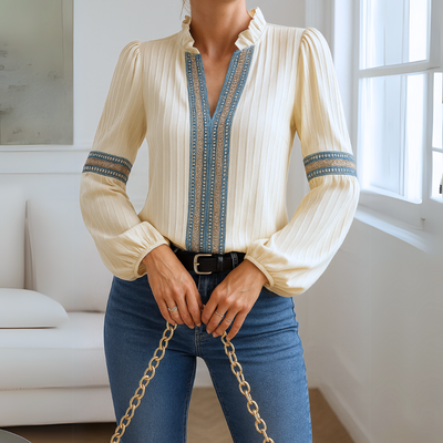 Ania™ – Elegant V-udskåret Blondebluse