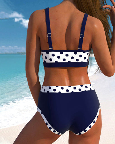 Hannah | Patchwork-Bikini med Høj Talje og Ærter