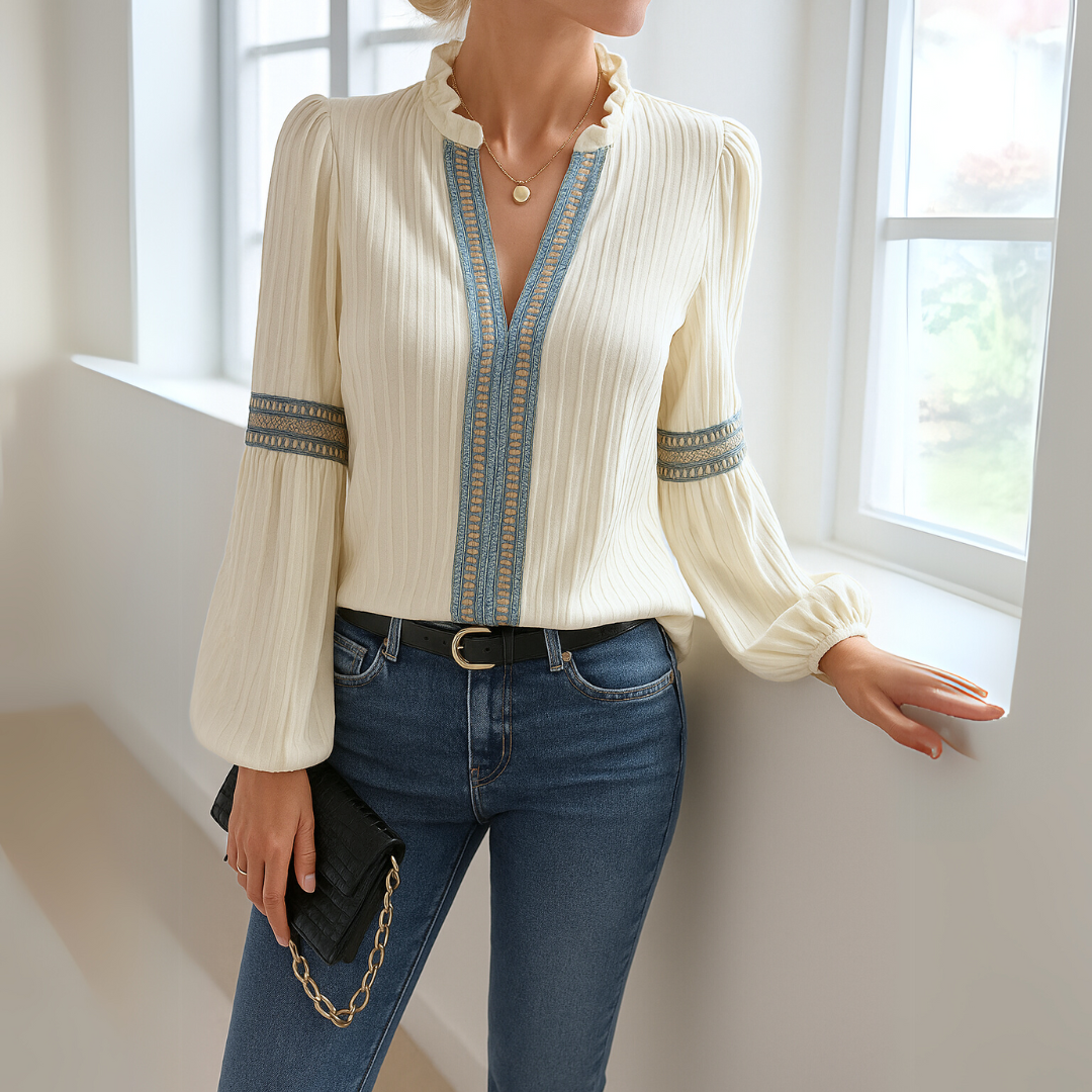 Ania™ – Elegant V-udskåret Blondebluse