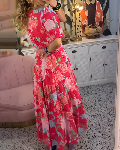 Carine | Kjole med lommer, V-udskæring og blomsterprint