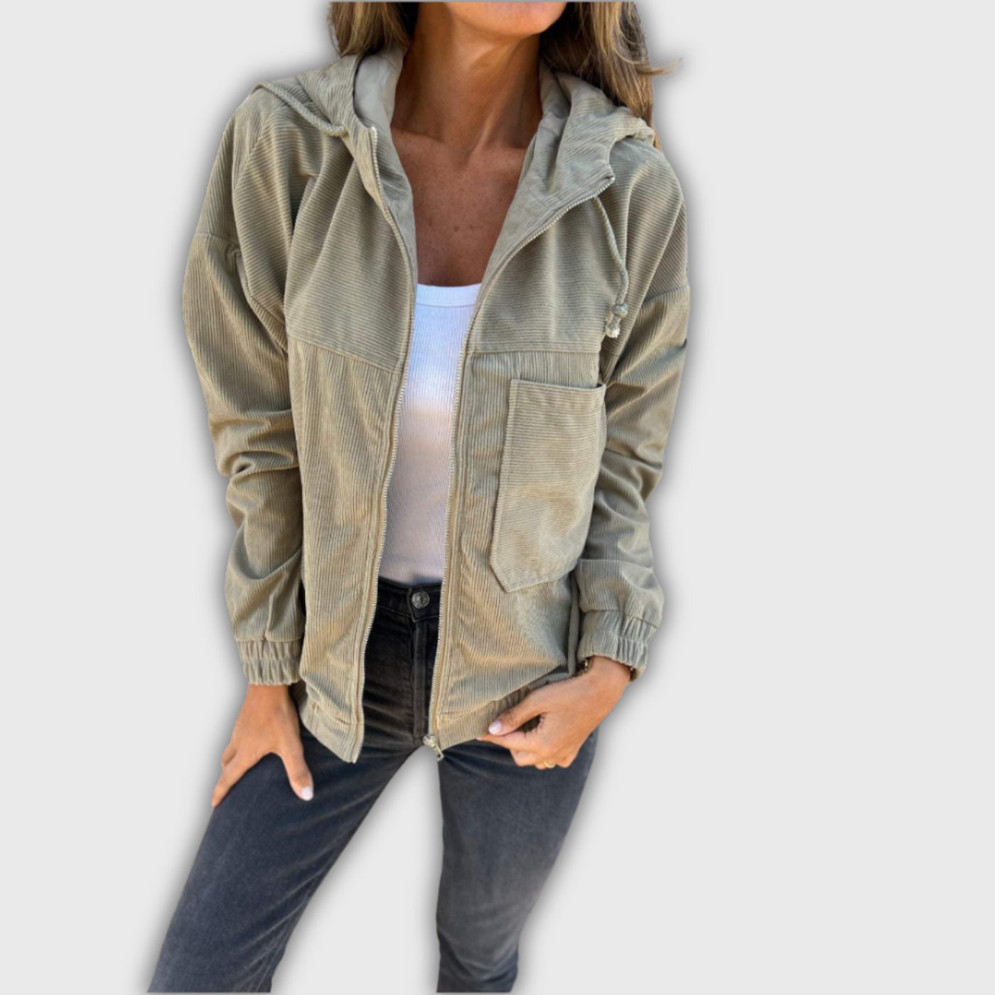 Femke™ – Retro Fløjlsjakke med Stil og Hætte