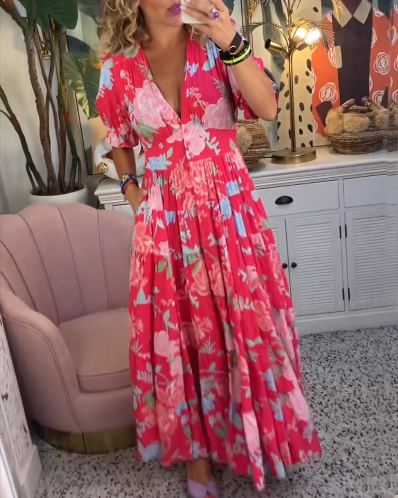 Katerina™ – Behagelig Blomstret Kjole med Lommer