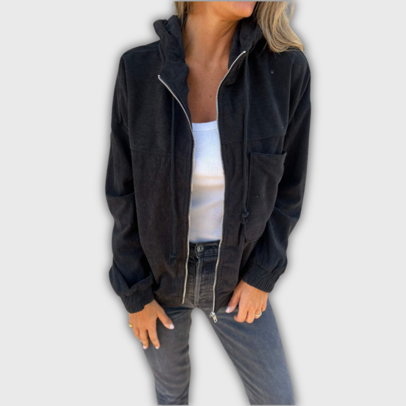 Femke™ – Retro Fløjlsjakke med Stil og Hætte