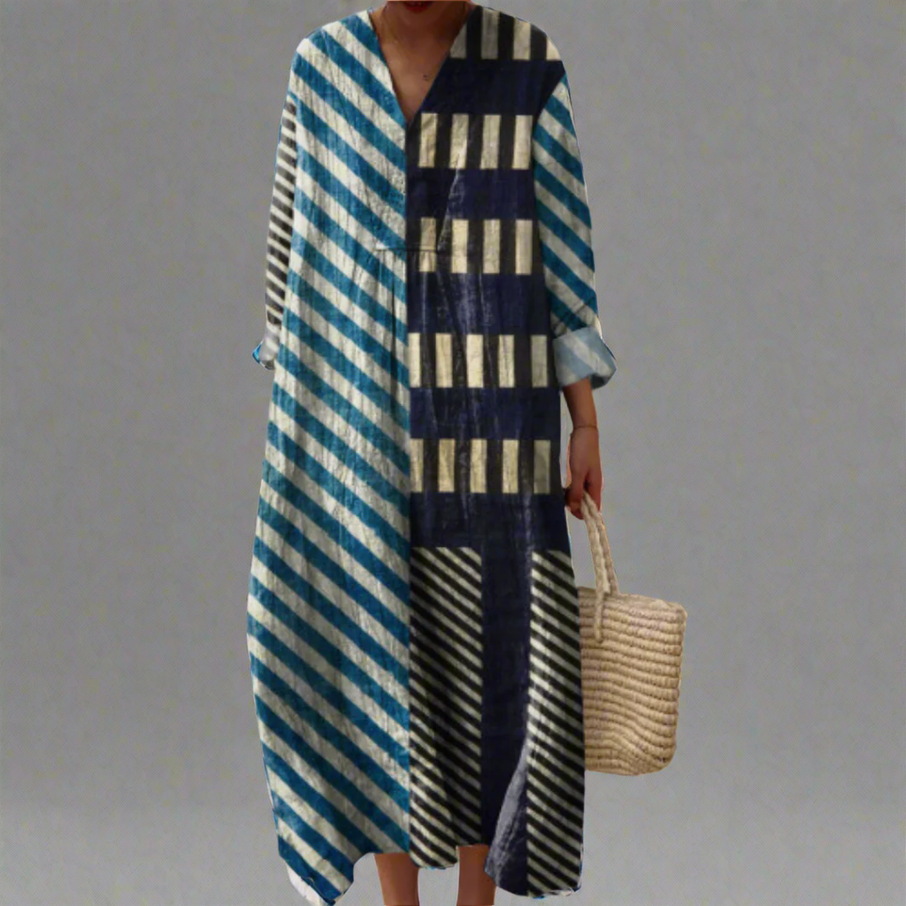 Martha™ | Moderne stribet patchwork midikjole