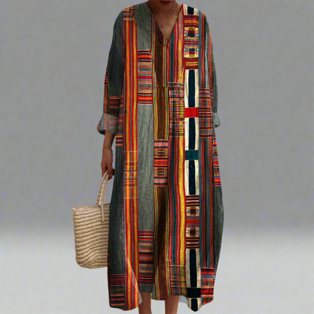 Marianne™ | Geometrisk Stribet Boho-Maxikjole
