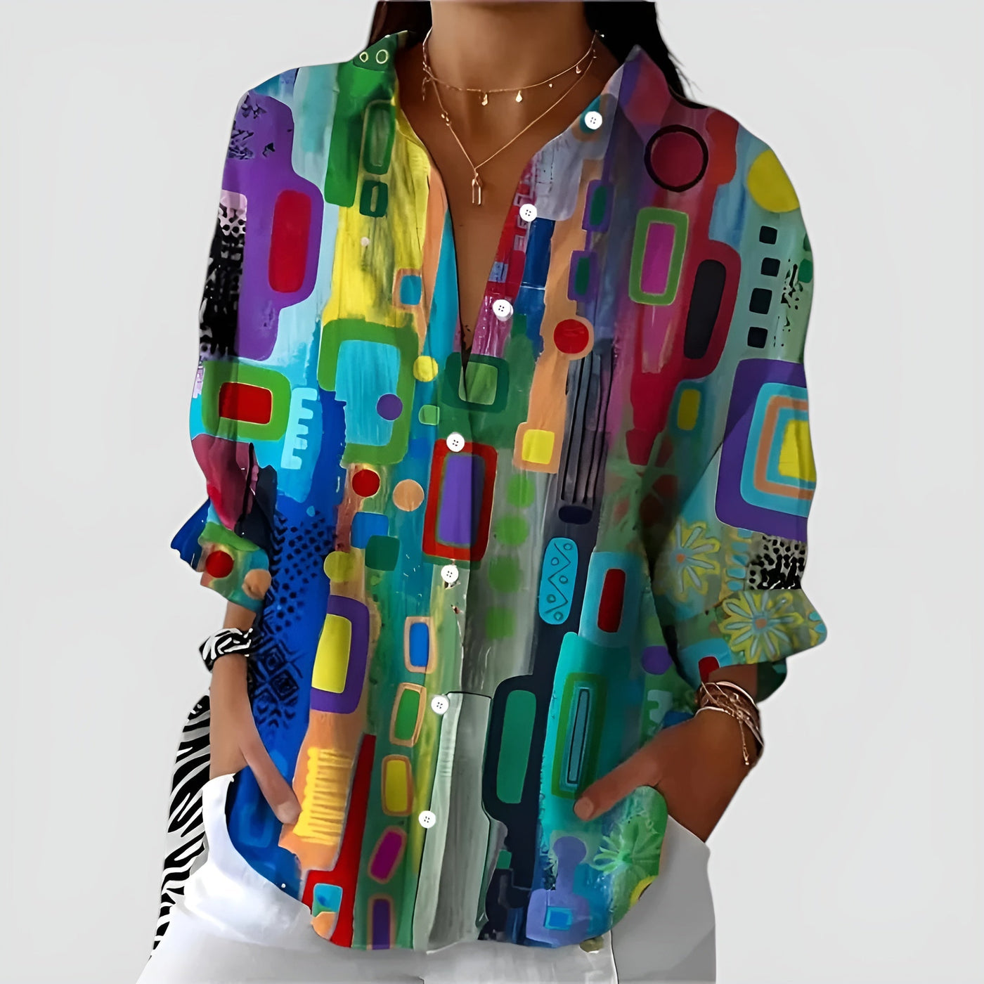 Eleni™ – Behagelig Bluse med Geometrisk Mønster